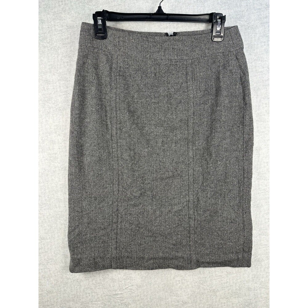 Banana Republic Skirt Womens 4 Gray Pencil Straight Lined Wool Blend Herringbone